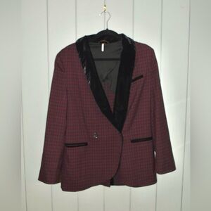 Free People Plaid Blazer with Velvet Collar